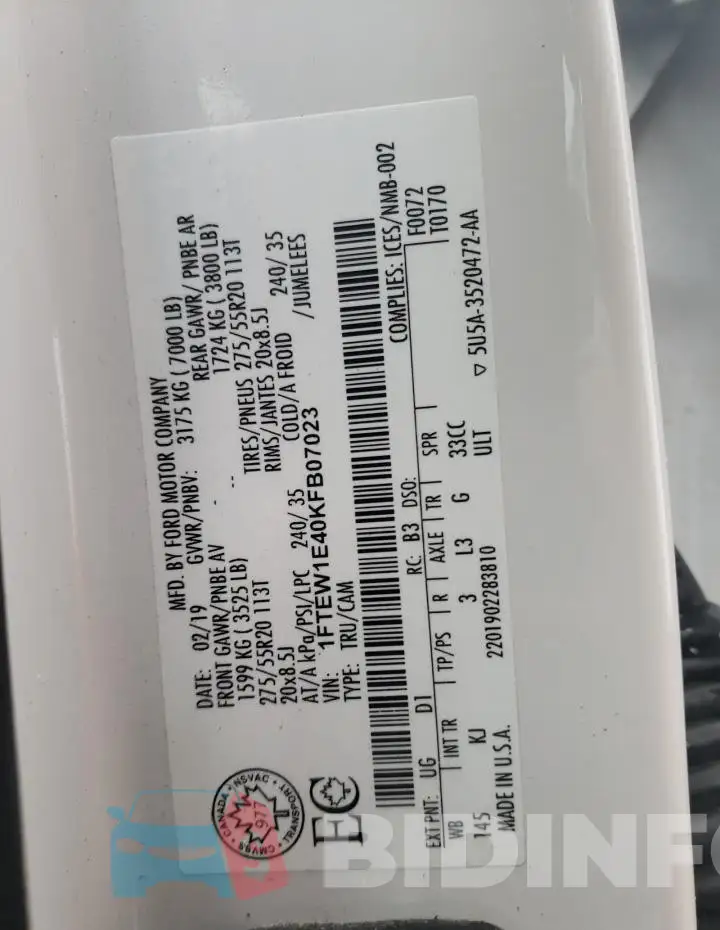 1FTEW1E40KFB07023 Photo# 12