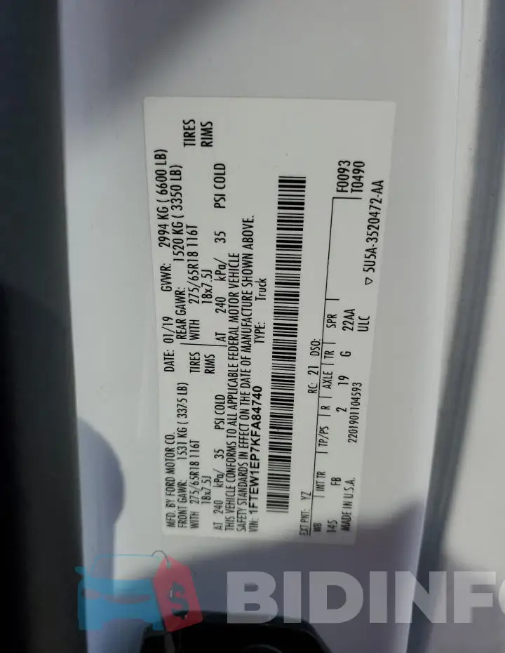 1FTEW1EP7KFA84740 Photo# 12