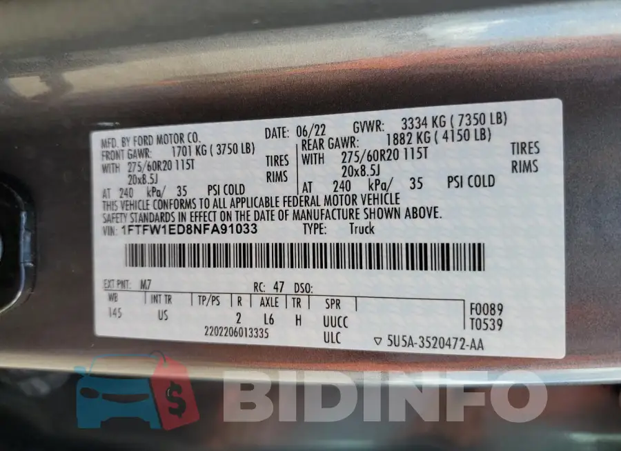 1FTFW1ED8NFA91033 Photo# 12