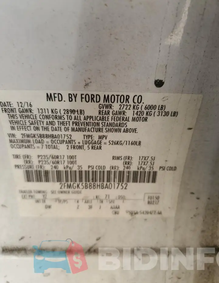 2FMGK5B88HBA01752 Photo# 13