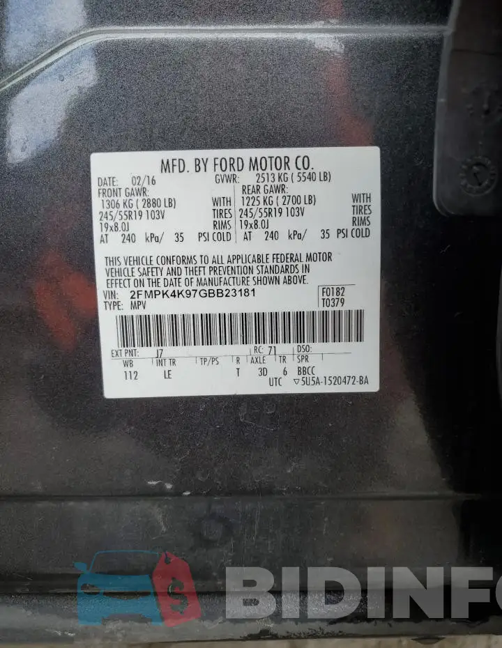 2FMPK4K97GBB23181 Photo# 13