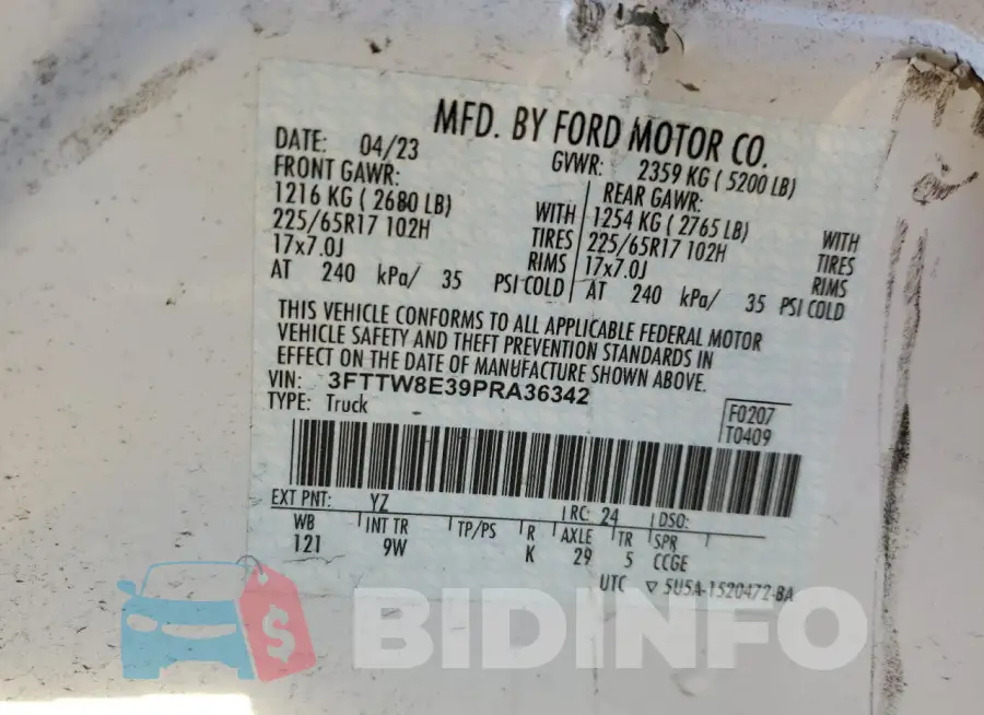 3FTTW8E39PRA36342 Photo# 13
