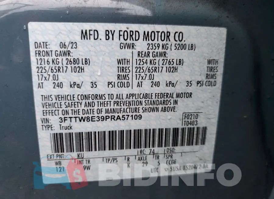 3FTTW8E39PRA57109 Photo# 12