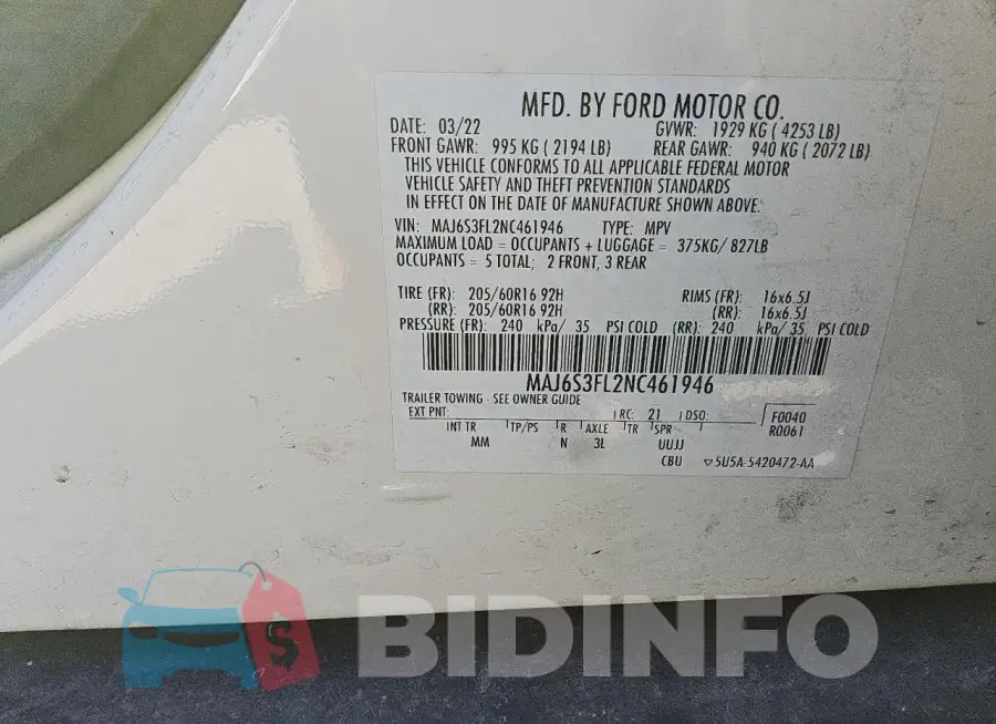 MAJ6S3FL2NC461946 Photo# 13