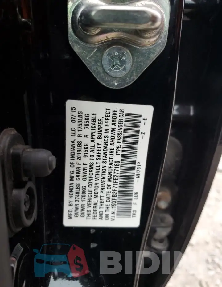 19XFB2F71FE277180 Photo# 12