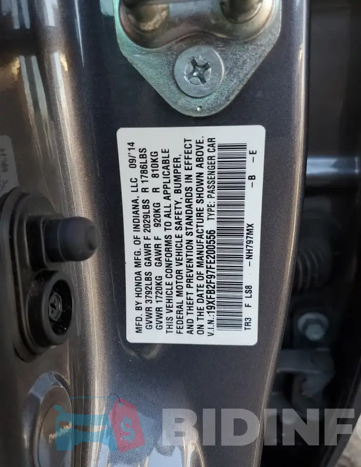19XFB2F97FE200556 Photo# 12