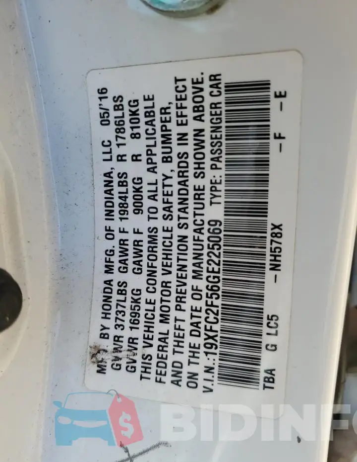 19XFC2F56GE225069 Photo# 12