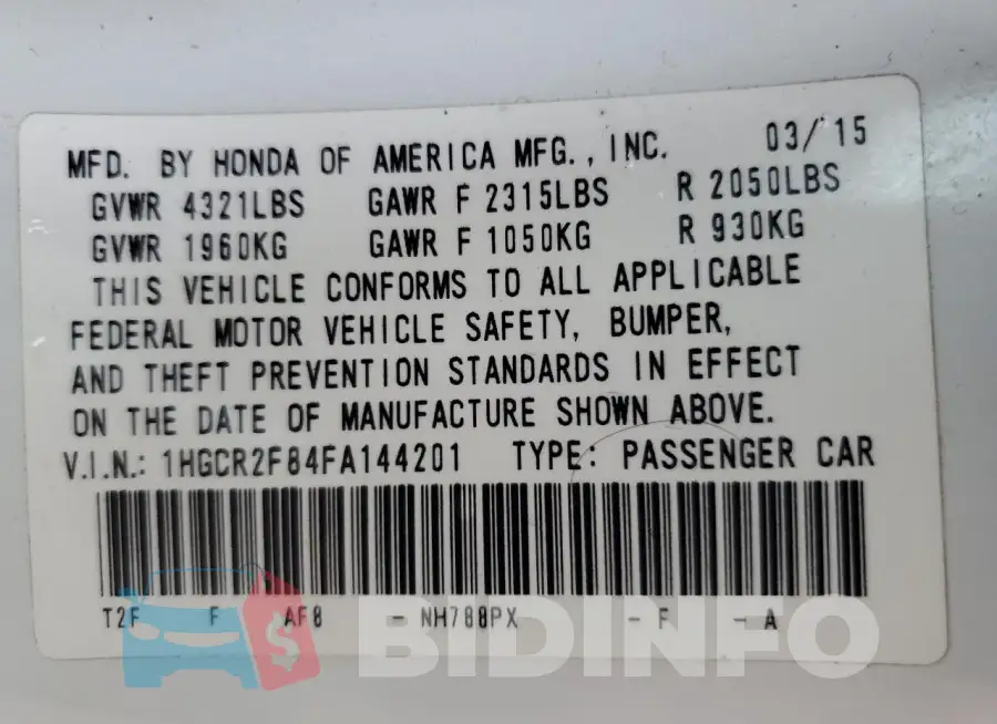 1HGCR2F84FA144201 Photo# 12