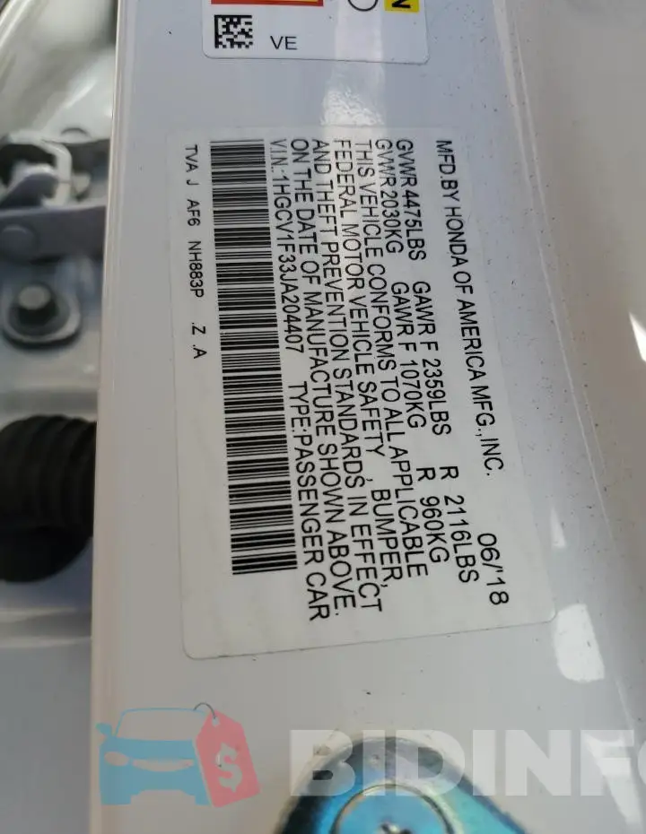 1HGCV1F33JA204407 Photo# 12