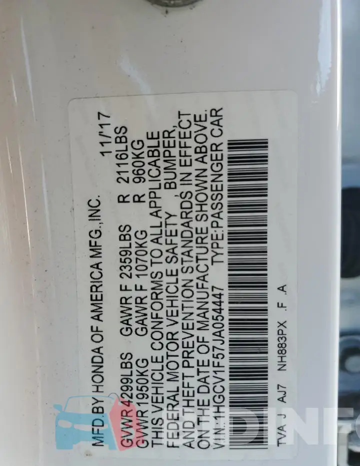 1HGCV1F57JA054447 Photo# 13