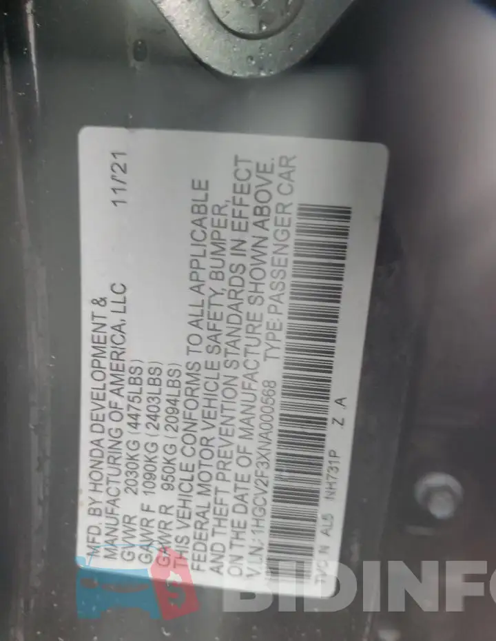 1HGCV2F3XNA000568 Photo# 13