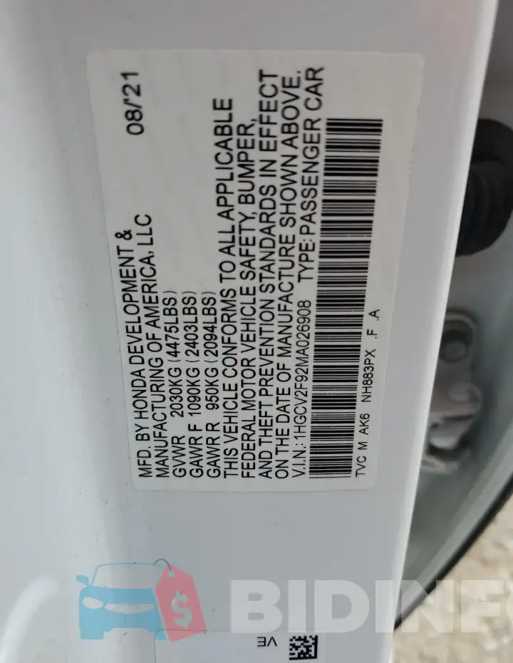1HGCV2F92MA026908 Photo# 13
