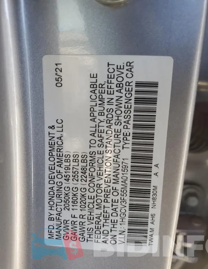 1HGCV3F55MA015971 Photo# 12