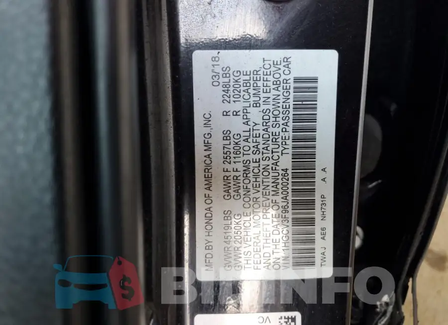 1HGCV3F96JA000264 Photo# 13