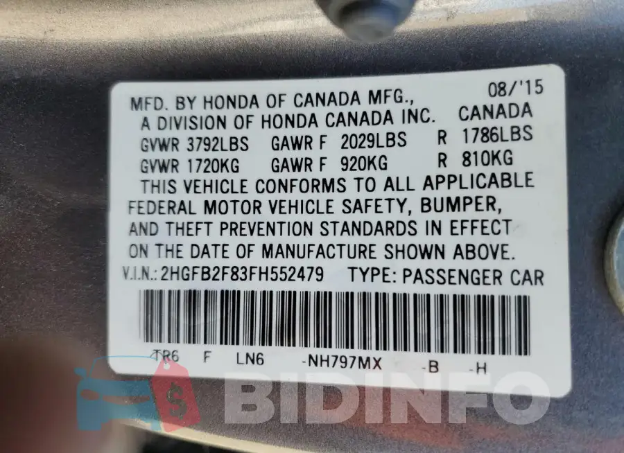 2HGFB2F83FH552479 Photo# 12