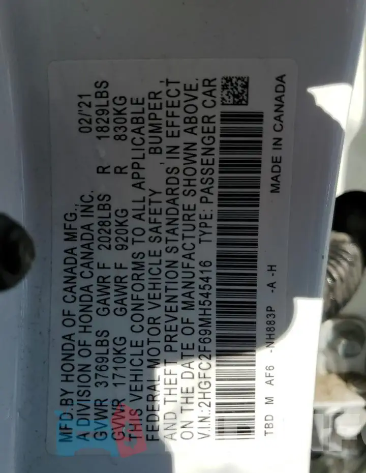 2HGFC2F69MH545416 Photo# 13