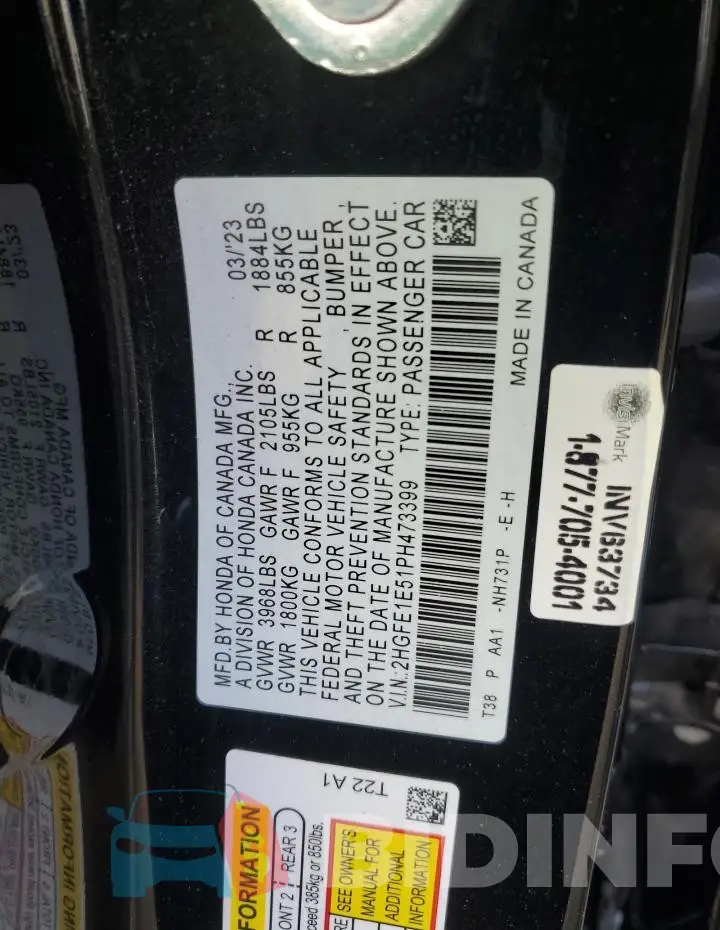 2HGFE1E51PH473399 Photo# 12