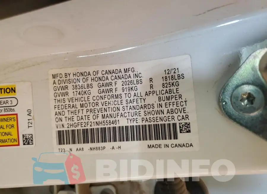 2HGFE2F21NH558461 Photo# 13