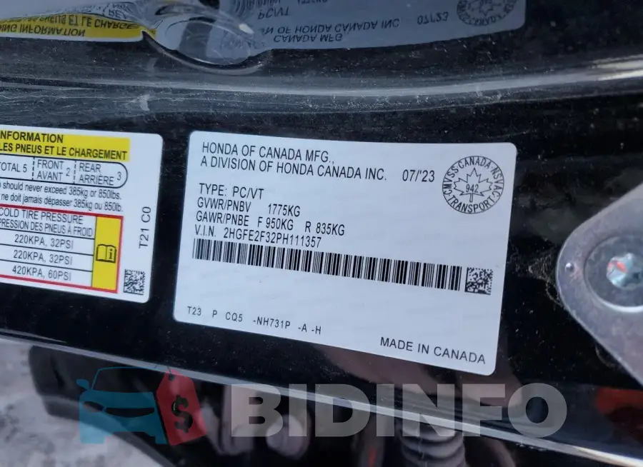 2HGFE2F32PH111357 Photo# 13