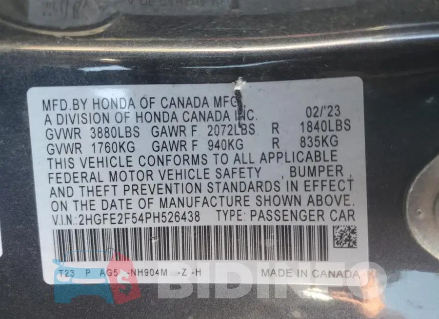2HGFE2F54PH526438 Photo# 12