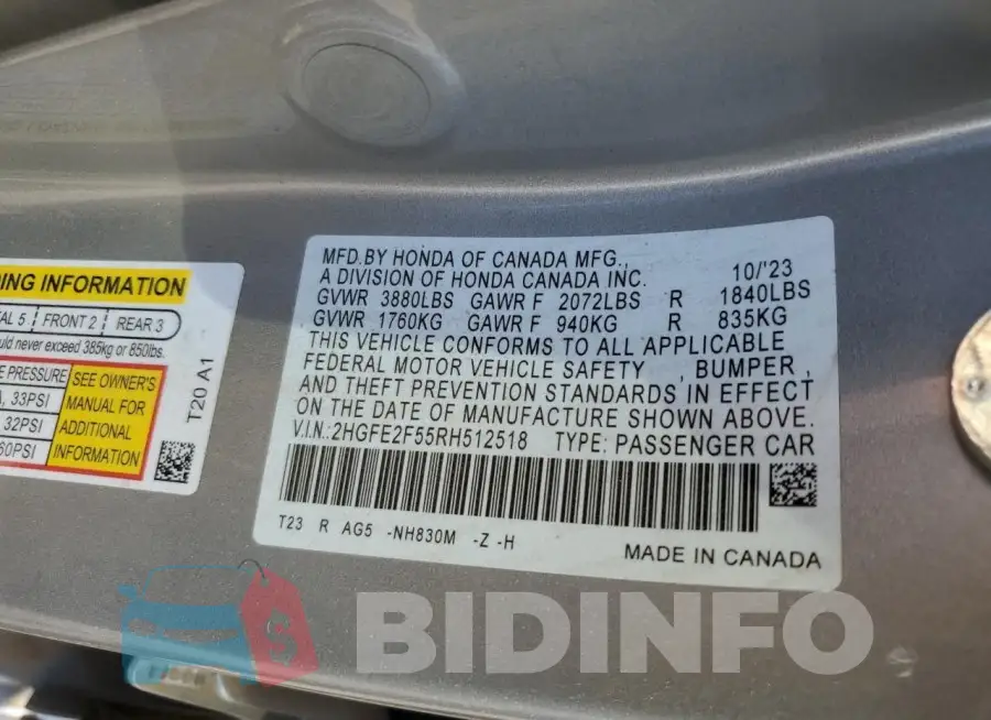 2HGFE2F55RH512518 Photo# 12