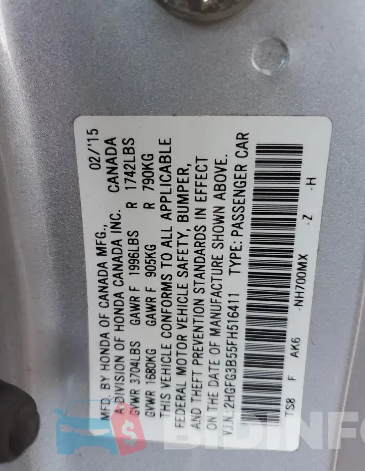 2HGFG3B55FH516411 Photo# 13