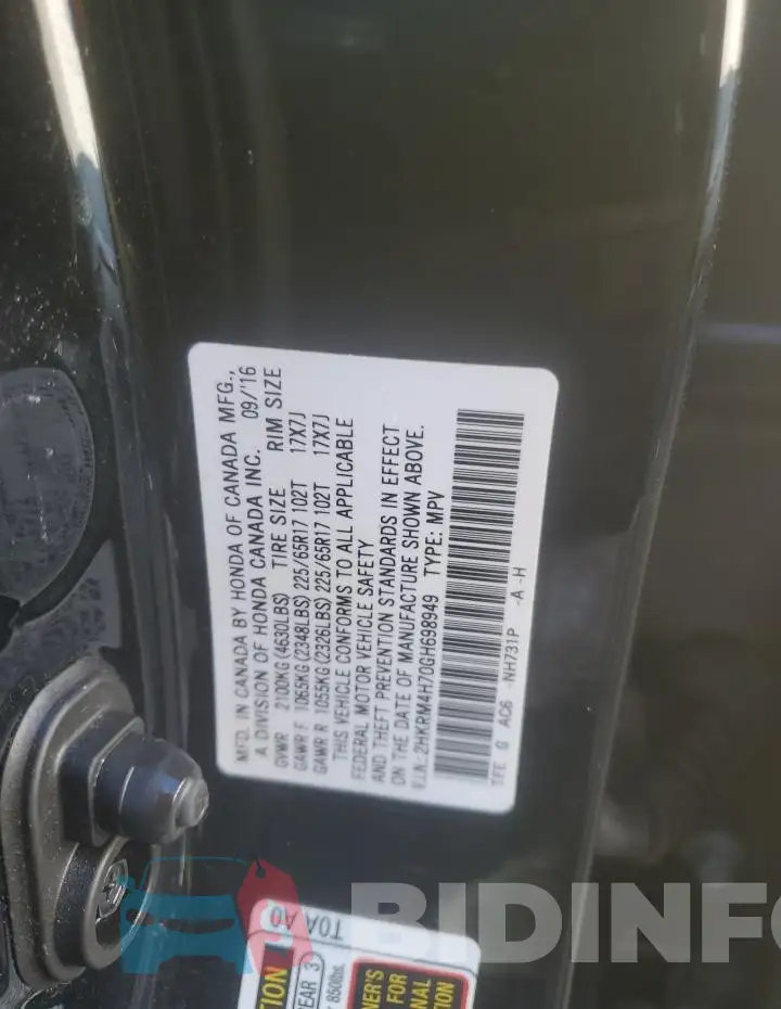 2HKRM4H70GH698949 Photo# 14