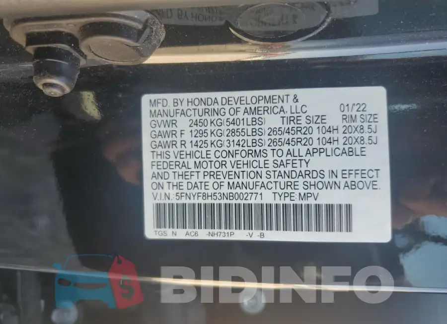 5FNYF8H53NB002771 Photo# 12