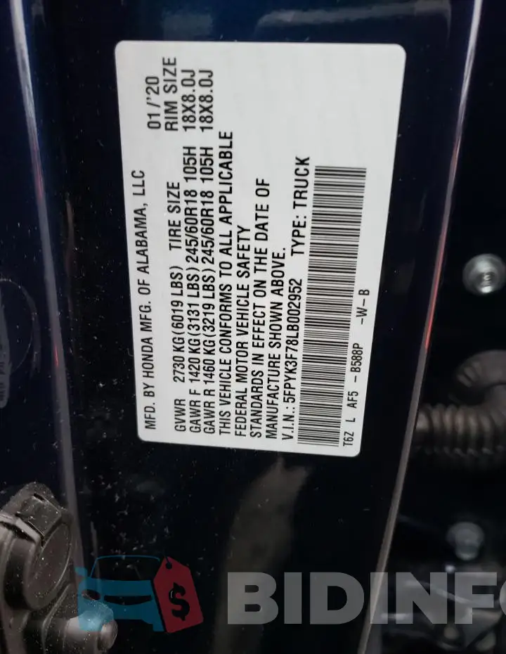 5FPYK3F78LB002952 Photo# 12