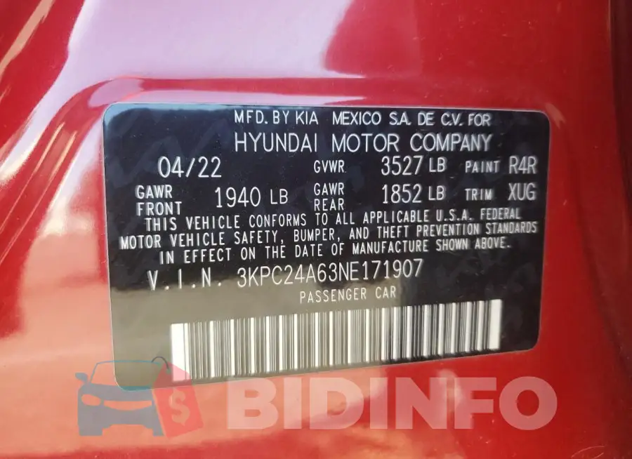 3KPC24A63NE171907 Photo# 12