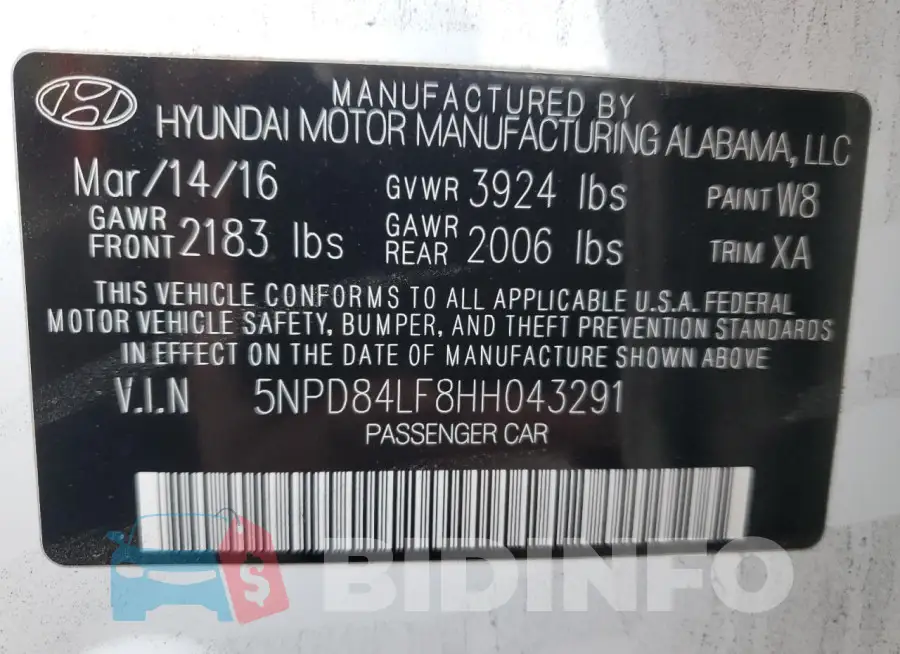 5NPD84LF8HH043291 Photo# 13