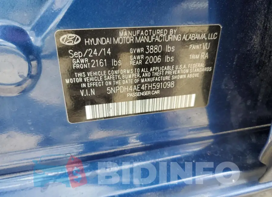 5NPDH4AE4FH591098 Photo# 12