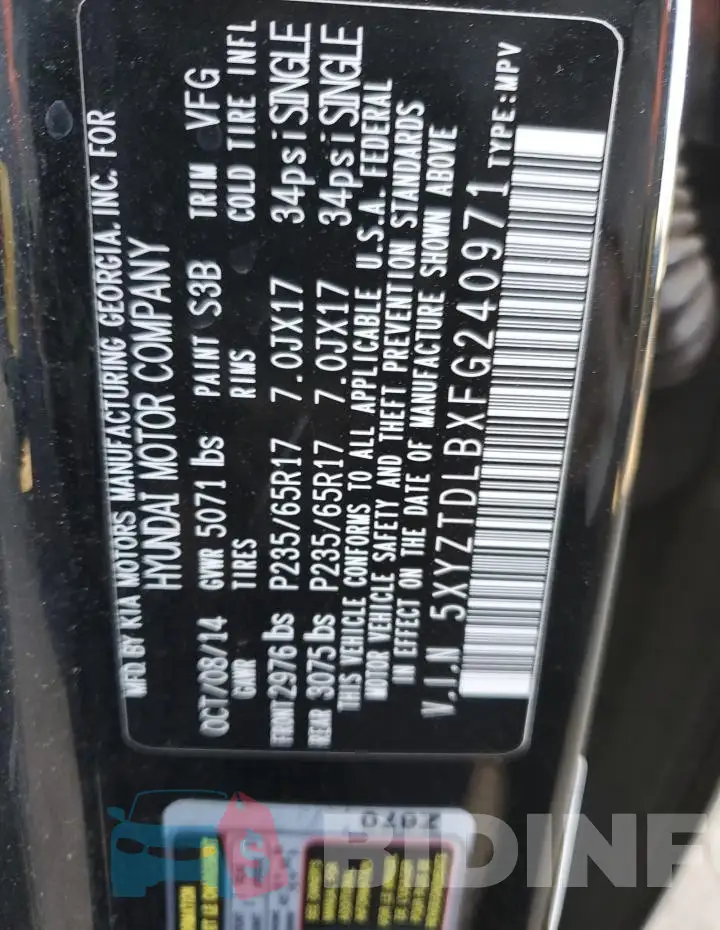 5XYZTDLBXFG240971 Photo# 13