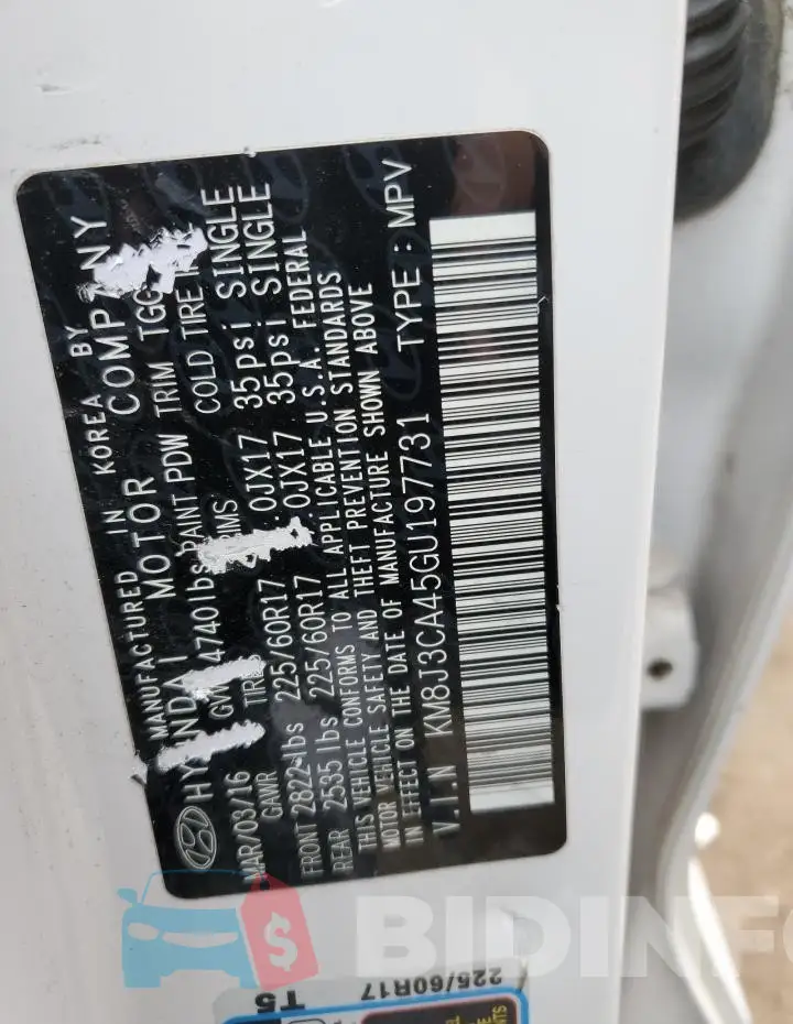KM8J3CA45GU197731 Photo# 13