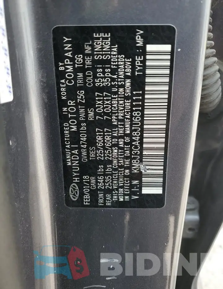 KM8J3CA48JU681111 Photo# 13
