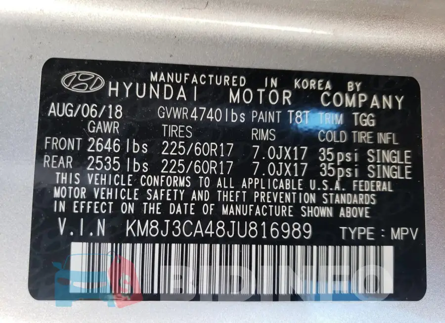 KM8J3CA48JU816989 Photo# 13