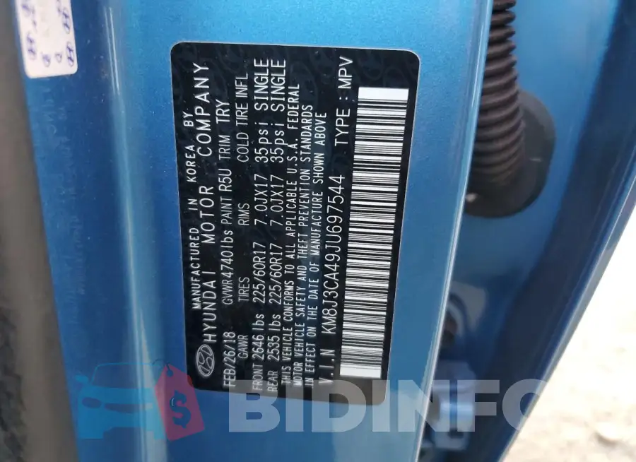 KM8J3CA49JU697544 Photo# 13