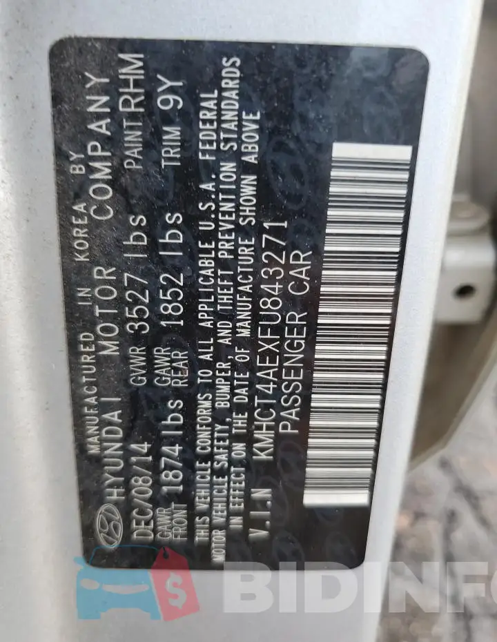 KMHCT4AEXFU843271 Photo# 12