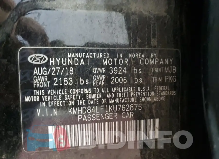 KMHD84LF1KU762875 Photo# 13