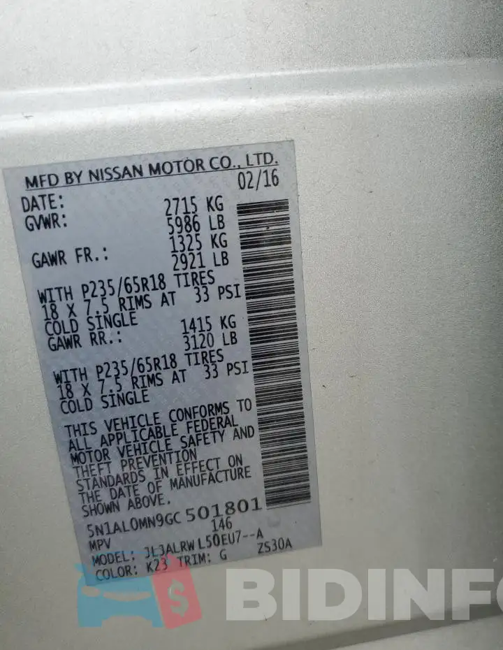 5N1AL0MN9GC501801 Photo# 14