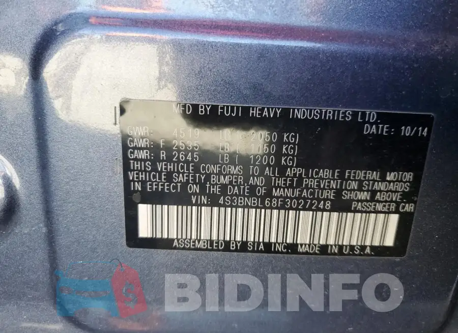 4S3BNBL68F3027248 Photo# 13
