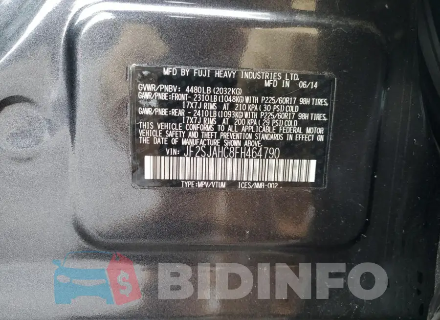 JF2SJAHC8FH464790 Photo# 14