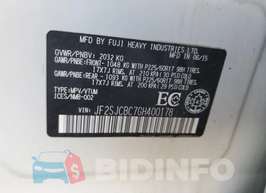 JF2SJCBC7GH400178 Photo# 14
