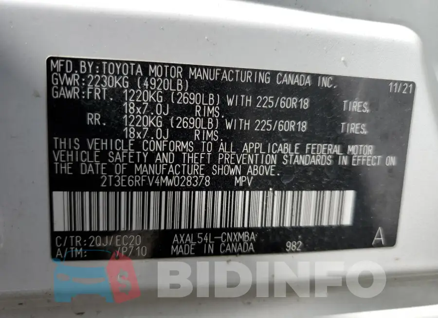 2T3E6RFV4MW028378 Photo# 13