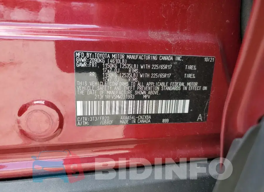 2T3F1RFV5MW231993 Photo# 14