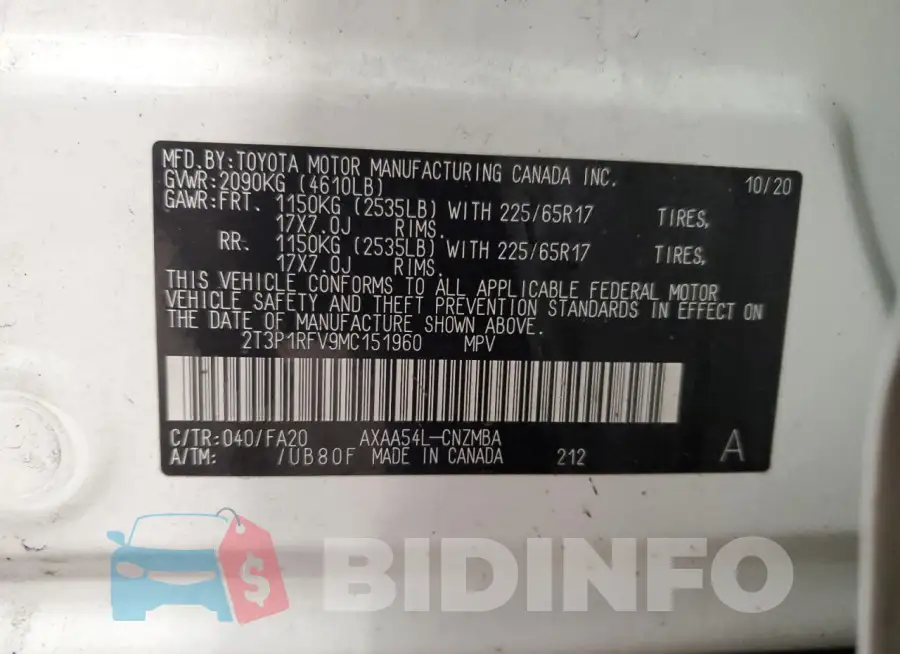 2T3P1RFV9MC151960 Photo# 13