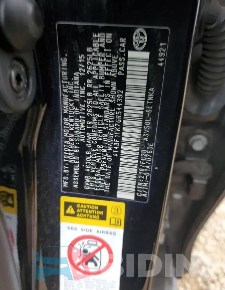 4T4BF1FK7GR544392 Photo# 12
