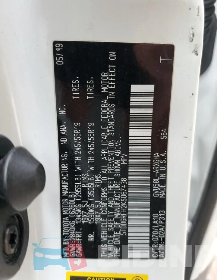 5TDDGRFH2KS067438 Photo# 13