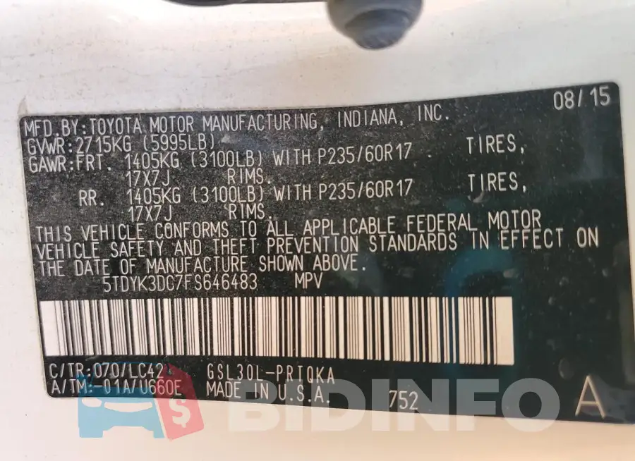 5TDYK3DC7FS646483 Photo# 14