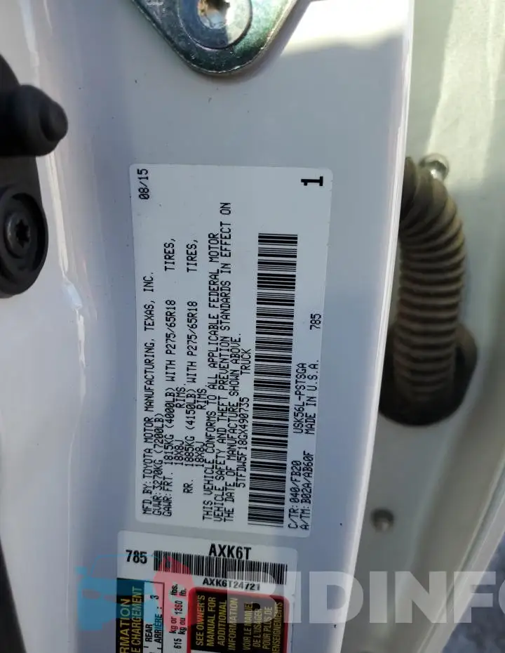 5TFDW5F18GX490735 Photo# 12